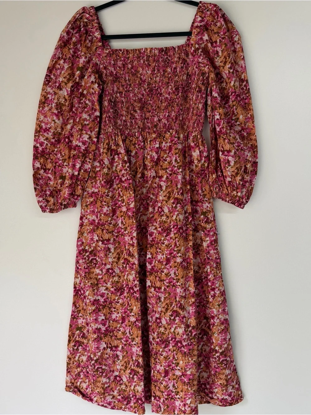 J. Crew Smocked Puff Sleeves Pink and Orange Floral dress - Picture 6 of 7